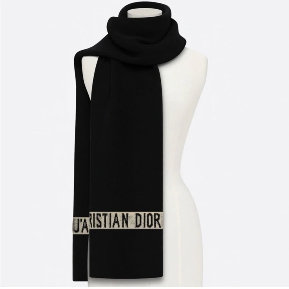 Dior Black Scarf with Cream Christian Dior Logo Band